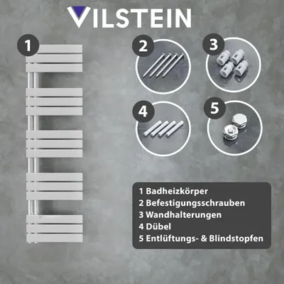 Produktbild von VILSTEIN Badheizkörper elektrisch, Handtuchheizkörper seitlich offen, Handtuchtrockner Bad, Wandheizkörper, Handtuchheizung Badezimmer, Heizkörper Handtuchhalter, Weiß, 160x45 cm
