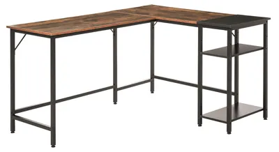 Produktbild von Eckschreibtisch im Industriestil mit Seitenablage, Holz und schwarzes Metall, 150 x 120 x 75 cm