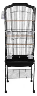 Immagine prodotto di Gabbia grande in metallo per uccelli - Gabbia per pappagalli su ruote - 47x37x137,5 cm - Vaschetta raccoglitore estraibile - Ciotole per il cibo - Colore nero