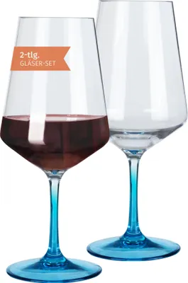 Produktbild von Milano Rotweinglas blue line 2er Set aus Polycarbonat 580 ml bruchfest BPA-frei leicht ideal für Camping Picknick Festival Outdoor Wein Aperol Party