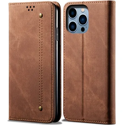 Obrázek produktu pro Pouzdro pro iPhone 15 Pro, Kožené Peněženkové Pouzdro s Magnetickým Uzavíráním a Stojánkem hnědé