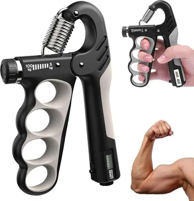 Produktbild von Handknijper mit Widerstand (5-100 kg) und Zähler für Krafttraining und Rehabilitation.