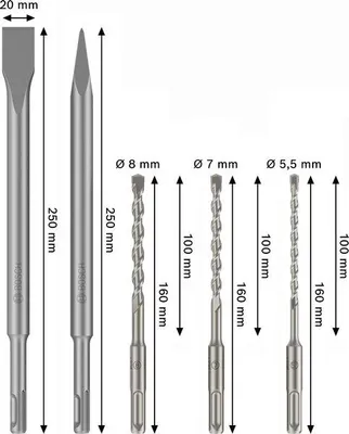 Produktbild von SDS plus-3C Meißel- und Bohrer-Set, D 5,5/7/8 mm, 5-tlg. für Bohrhämmer