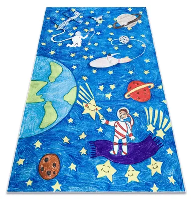 Image de Tapis lavable BAMBINO 2265 Fusée spatiale pour les enfants antidérapant - bleu bleu 140x190 cm