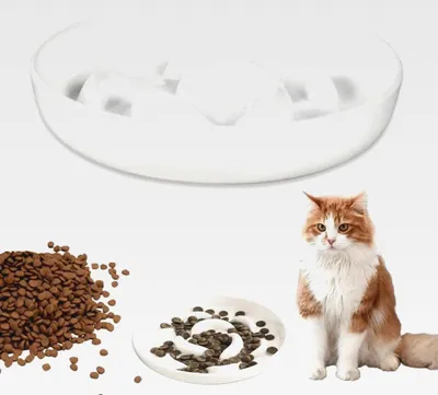 Produktbild von Anti-Schling-Napf für Katzen aus lebensmittelechtem Melamin – Rutschfester Slow Feeder mit Labyrinth-Design – Sanfte Farben – Für Nass- und Trockenfutter geeignet – Weiß– 16 x 16 x 3,2 cm