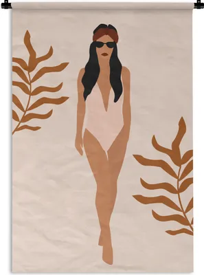 Produktbild von MuchoWow® Wandteppich Wandbehang Sommer - Frau - Laub 120x180 cm Tapisserie Dekoration Wandtuch - Schlafzimmer - Dekorationen für das Haus