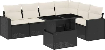 Produktbild von vidaXL 7-tlg. Garten-Sofagarnitur mit Kissen Schwarz Poly Rattan