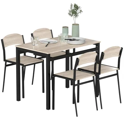 Produktbild von 5-teilige Essgruppe, Esstisch mit 4 Stühlen, platzsparendes Küchentisch-Set, Sitzgruppe für Esszimmer, Küche, Schwarz