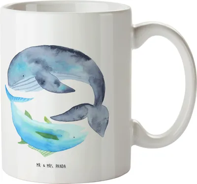 Produktbild von Mr. & Mrs. Panda Haferl Walfisch Thunfisch - Weiß - Geschenk, Wal, Spruch Des Tages, Pott, Lustige Sprüche, Henkelbecher, Tunfisch, Kinderbecher, Kindertasse, Lustig