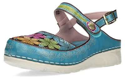 Produktbild von Laura Vita Damen Sandale vorne geschlossen Blumen Cut-Outs Dorry 32, Größe:39 EU, Farbe:Türkis