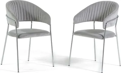 Produktbild von Set mit 2 Innenstühlen aus Samt mit Metallbeinen und gestepptem Rücken – elegantes, komfortables Design für Esszimmer, Küche, Bar und Restaurant – LEA – Hellgrau/Silber