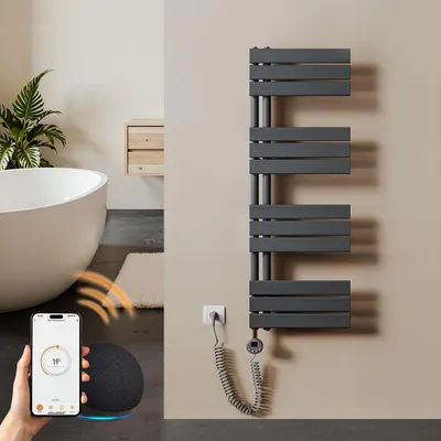 Immagine prodotto di S'AFIELINA 1041x400 mm Scaldasalviette elettrico, radiatore da bagno elettrico con termostato, Wi-Fi, timer programmabile, display LCD, 400 W, antracite