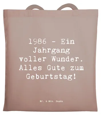 Produktbild von Mr. & Mrs. Panda Shopping Tasche Spruch 1986 Geburtstag Wunder - Braun Pastell - Geschenk, Jahrgang, Happy Birthday, Geburtstagsgruß, Schultasche, Laptoptasche, Tote Bag