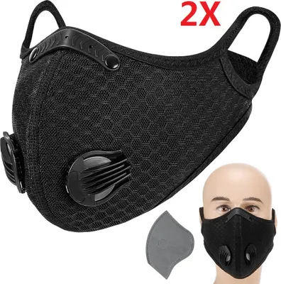 Produktbild von 2X Adult Mundmaske mit Ventil Aktivkohlefilter Enthält eine 2* 5-lagige Aktivkohlefilter Wiederverwendbare Atemventilmaske zum Laufen Radfahren Camping Reisen【schwarz】