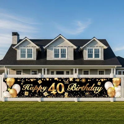 Zdjęcie produktu dla Baner urodzinowy "40 urodziny", czarno-złoty, 210 x 40 cm, dekoracja na imprezę