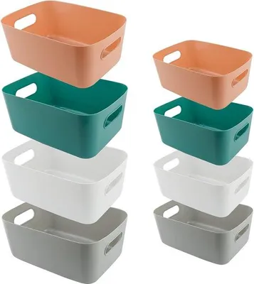 Zdjęcie produktu dla Plastikowe pojemniki z uchwytami, małe, zestaw do łazienki i kuchni, 8 sztuk