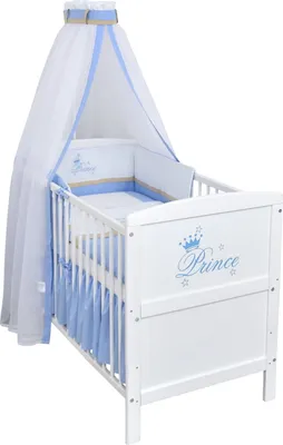 Produktbild von Baby-Delux Babybett Kinderbett Gitterbett Natalie Prince 140×70 Weiß inkl. 10-tlg Komplett Bettset Prince