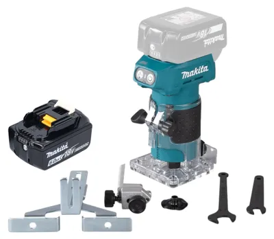 Obrázok produktu pre Makita DRT 52 G1 akumulátorová fréza na hrany 18 V 6 mm bez kefiek + 1x akumulátor 6,0 Ah - bez nabíjačky
