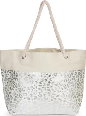 Produktbild von styleBREAKER Damen XXL Strandtasche mit Metallic Leoparden Animal Print und Reißverschluss, Schultertasche, Shopper 02012282