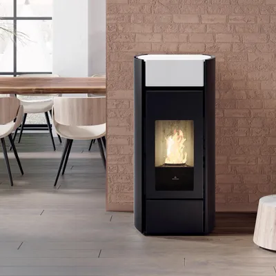 Produktbild von Edilkamin Myrna H 15 wasserführender Pelletofen Keramik Mattweiß