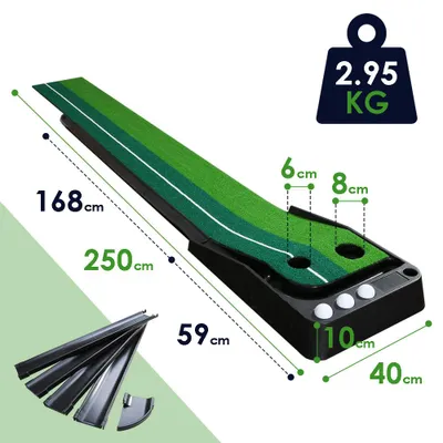 Obrázok produktu pre Clanmacy Golf Putting Mat, Indoor 2,5*0,3 m Stableford Golf Tee Mat Jednoduché čistenie Jednoduchá inštalácia Vonkajšie Automatické vrátenie loptičky