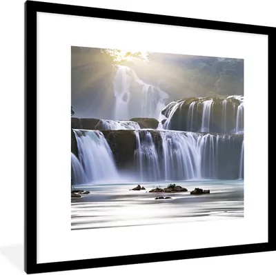 Produktbild von MuchoWow® Gerahmtes Poster Wasserfall - Felsen - Natur 40x40 cm - Poster mit Schwarzem Bilderrahmen Wandposter Rahmen Foto Bilder - Poster - Plakat im Rahmen