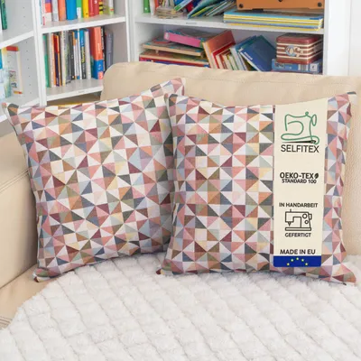 Produktbild von Selfitex 2er Set Bunte Couchkissen 50x50 cm, Sofakissen mit Füllung und Bezug, kuschelweiches Lesekissen, dekoratives Fernsehkissen, Deko- und Kopfkissen, Rückenkissen, Muster: Indian Triangle