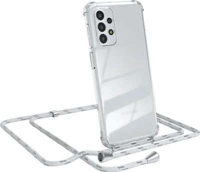 Produktbild von EAZY CASE Handykette kompatibel mit Samsung Galaxy A23 5G, Handyhülle mit Umhängeband, Handykordel, Schutzhülle Clear, Band in Weiß