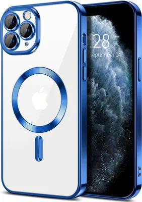 Obrázek produktu pro Magnetické čiré pouzdro pro iPhone 11 Pro, kompatibilní s MagSafe, galvanicky pokovené ochranné pouzdro s ochranou fotoaparátu Modrý