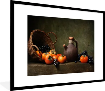 Produktbild von MuchoWow® Gerahmtes Poster Rustikal - Obst - Korb - Stilleben 80x60 cm - Poster mit Schwarzem Bilderrahmen Wandposter Rahmen Foto Bilder - Schlafzimmer-Dekorationen - Fotoposter