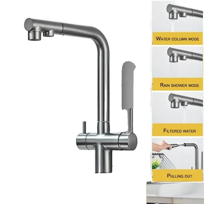 Produktbild von Küchenarmatur, Dual-Handle, Ausziehbare Sprühfunktion, Waffen-Grau