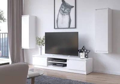 Produktbild von TV Schrank Set  AKORD Fernsehkommode 240 cm Weiß 4 Türen B240 x H140 x T40 cm