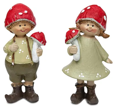 Produktbild von Herbstkinder Figuren 2er Set stehend 10 cm Junge & Mädchen rot grün