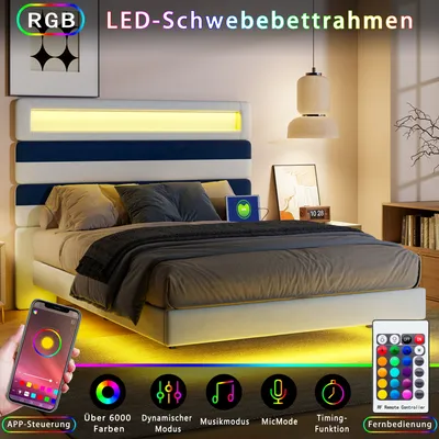 Image de 140x190 cm, avec éclairage LED intégré, ports USB de type C, tissu velours, couleur blanche