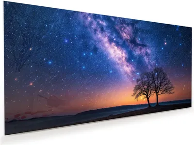 Produktbild von Glasbild 110x55cm in XXL für Wohnzimmer, Schlafzimmer Motiv Sternenhimmel Baum