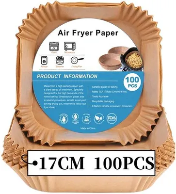 Produktbild von Airfryer Bakpapier, 100 Stück, non-stick, food grade, papieren, fettbeständige, Pergamentpapier, 17cm