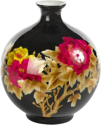 Produktbild von Fine Asianliving Chinesische Vase Porzellan Handgefertigt Pfingstrose Schwarz H29.5cm Dekorative Vase Blumenvase Orientalische Keramik Vase Dekoration Vase Moderne Tischdekoration Vase