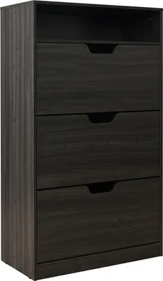 Produktbild von Relaxdays Schuhschrank mit Ablage, HBT 140x80x24 cm, für 18 Paar, 3 Klappen, Flur, schmaler Schuhkipper, Holzoptik, grau