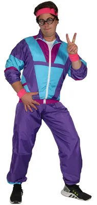 Produktbild von 80er Jahre Kostüm Trainingsanzug für Herren Jogginganzug - lila blau violett , Größe:XXXL