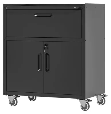 Productafbeelding van Gereedschapskast van metaal met wielen voor in de garage, zware kast met 1 lade en 2 deuren, 88x75x42 cm, zwart