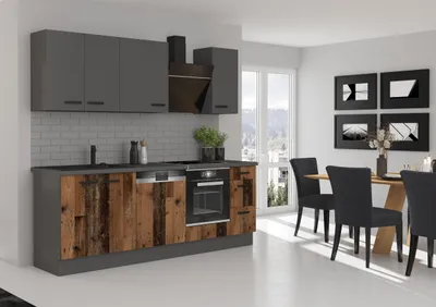 Produktbild von Küche OLD STYLE + NESSA Basic 240 cm Old Wood Optik Küchenzeile Küchenblock