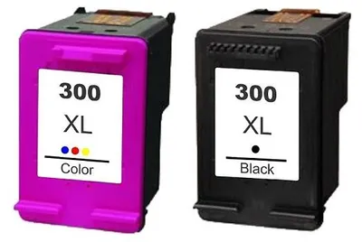 Two printer ink cartridges, one magenta and one black, are shown side-by-side against a white background.