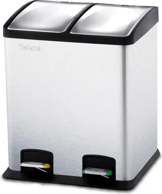 Produktbild von Velaze Mülleimer, 2 Fächer, Mülltrennsystem 24L, Edelstahl Abfalleimer, Treteimer mit Deckel und Fußpedalen, Inneneimer aus Kunststoff