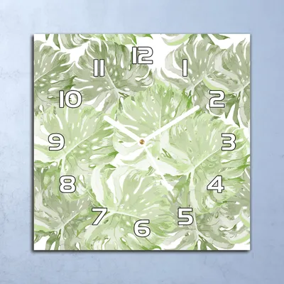 Produktbild von Deko Glasuhr Wanduhr 30x30 Grüne Fensterblätter Quarz Küchenuhr Bürouhr