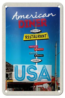 Produktbild von Blechschild Reise 12x18cm USA Restaurant Pancakes Steaks Salat Schild
