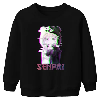 Zdjęcie produktu dla SENPAI Anime Kawaii Chibi Glitch Manga Otaku Bear Bluza z kapturem Vaporwave Uni  Bluza dziecięca, Czarny, 140