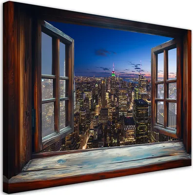 Immagine prodotto di Quadro su tela Vista dalla finestra Città di notte Architettura 120x80 Feeby Braun quadro per la parete pronto per essere appeso