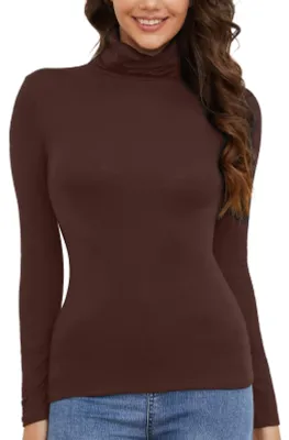 Image de T-shirt à col roulé manches longues pour femmes - Marron
