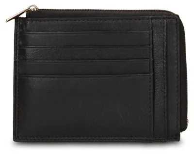 Image de Portefeuille pour hommes en cuir véritable, noir, avec fermeture éclair et porte-cartes