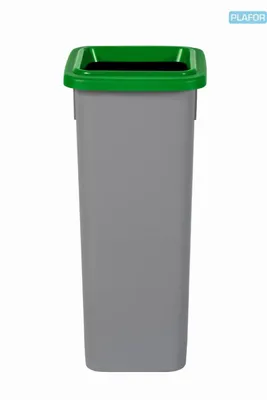 Produktbild von Plafor Abfalleimer Mülltrennungssystem Abfallbehälter 20L grau, grün - 26,5 x 23,5 x 52 cm – Kunststoff Mülleimer für Küche, Büro, Badeszimmer -  mit Abfall Recycling Aufkleber